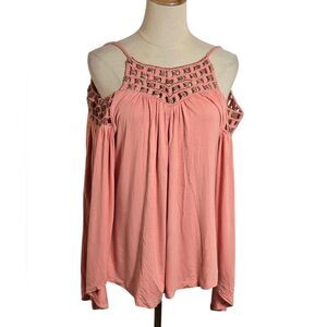 Boston Proper Women's Coral Crochet Bell Sleeve Cold Shoulder Top